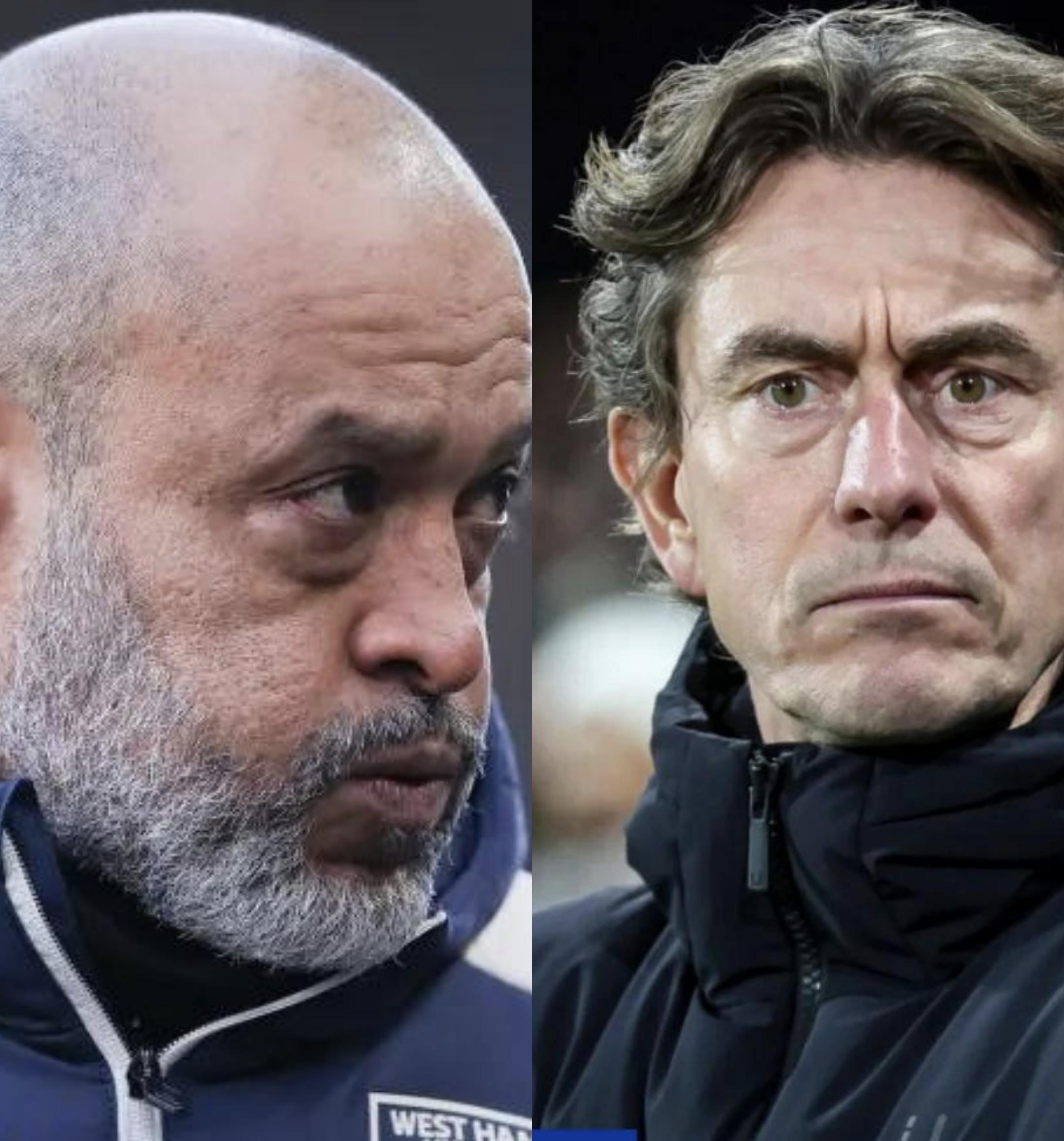 努诺、弗兰克位列英超下课赔率榜前二，周六两人直接交锋